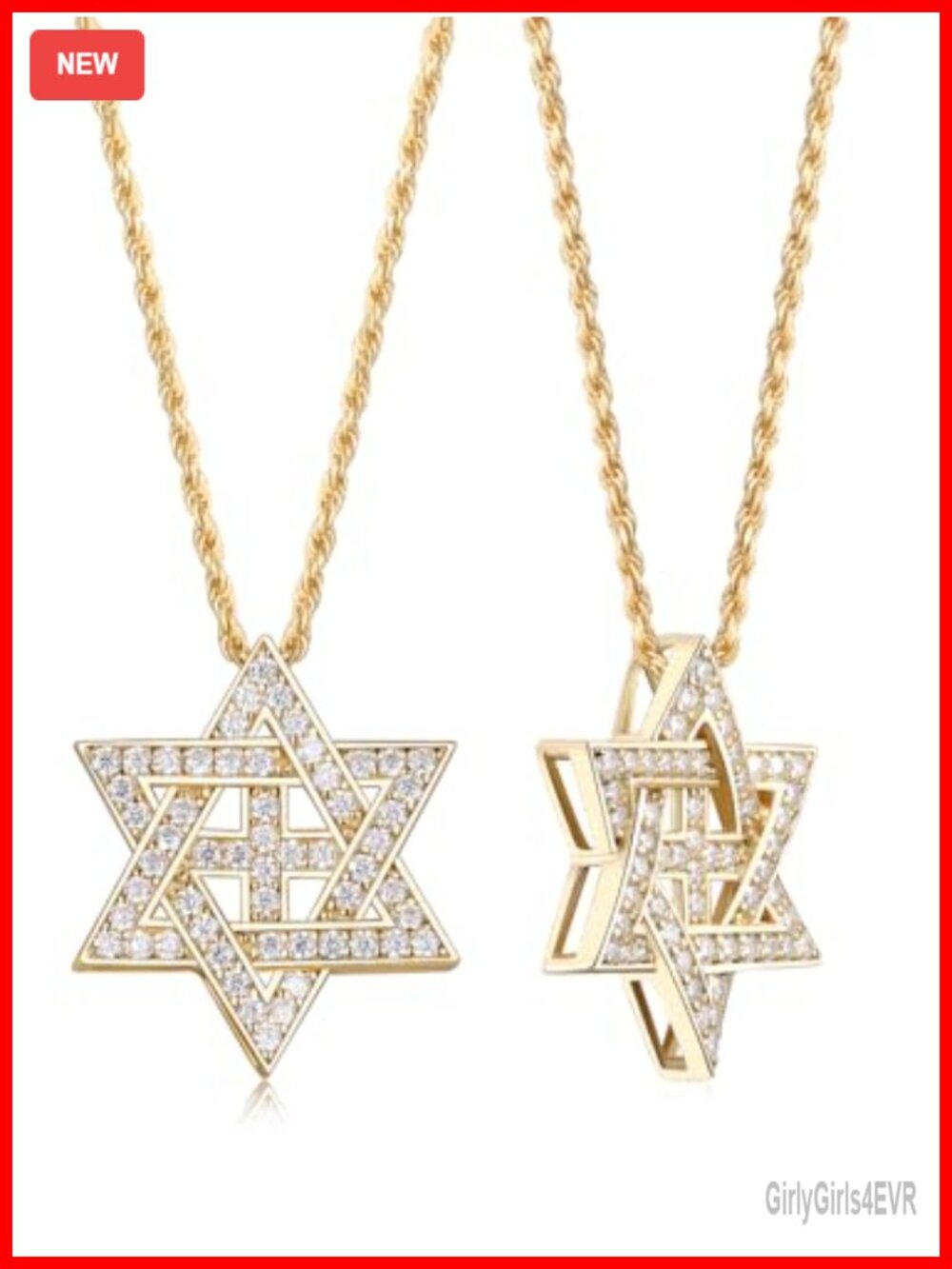 Moissanite Star of David Pendant Necklace 925 Sterling Silver 18K Yellow Gold